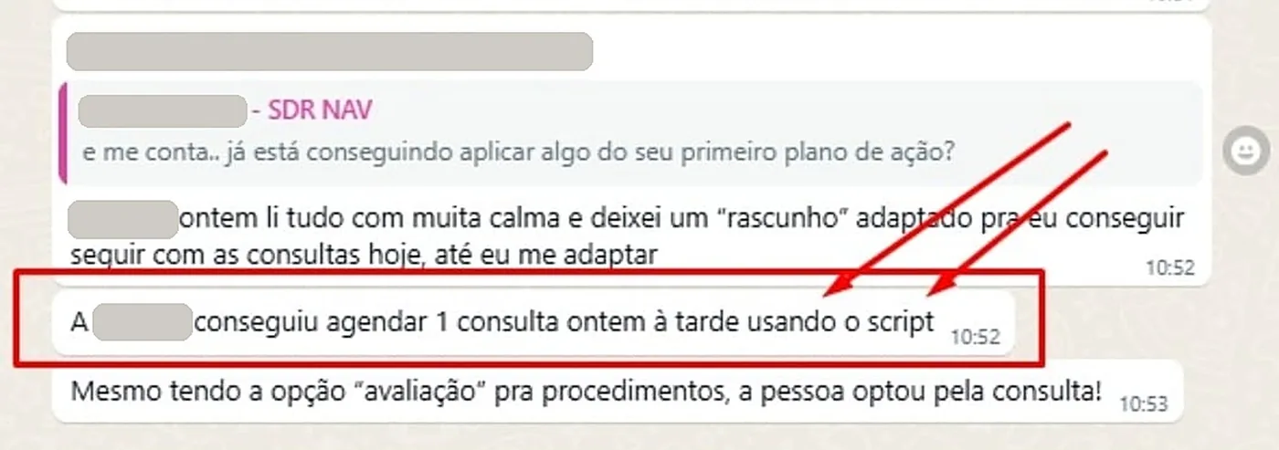 Print de conversa: A secretária agendou a consulta usando o script