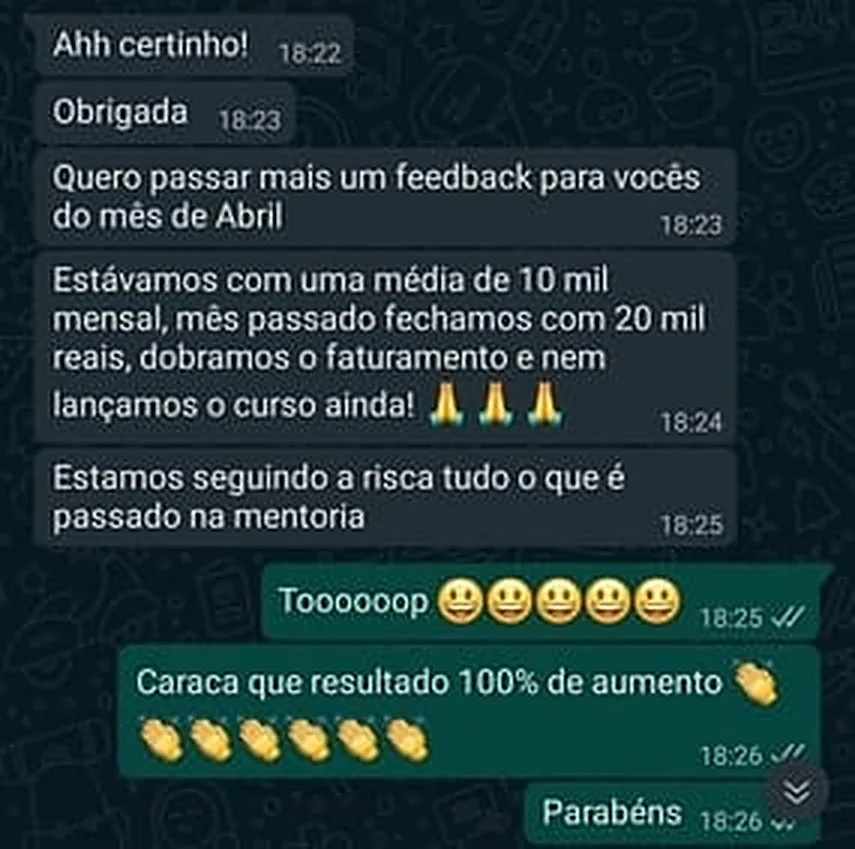 Print de conversa mostrando venda de alto valor fechada por WhatsApp