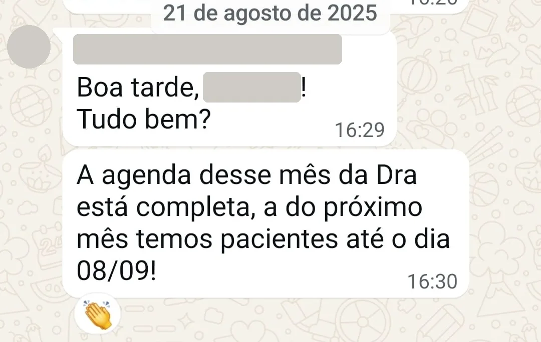 Print de conversa: Agenda do mês completa
